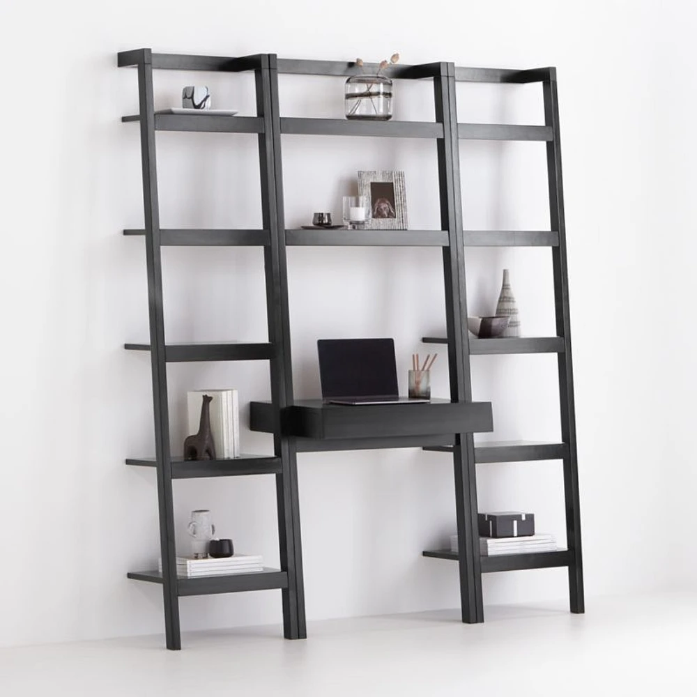 Sawyer Black Leaning Desk with Two 18'' Bookcases