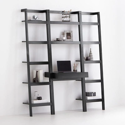 Sawyer Black Leaning Desk with Two 18'' Bookcases