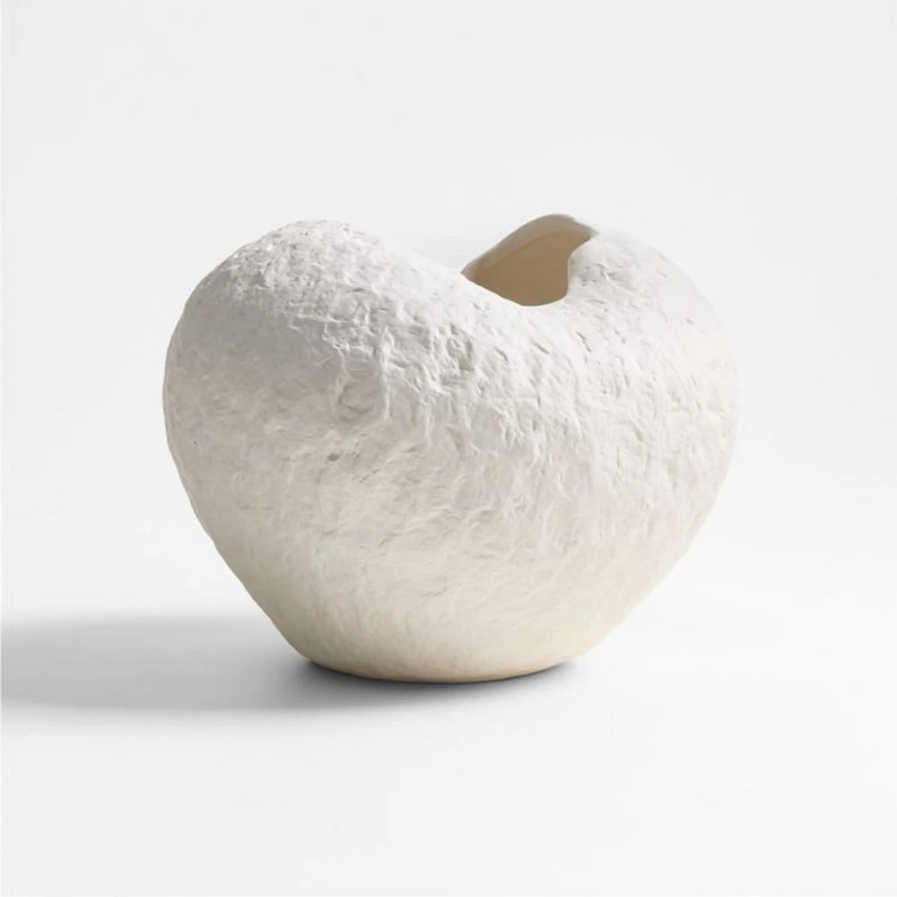 Scraffito 10" White Ceramic Vase