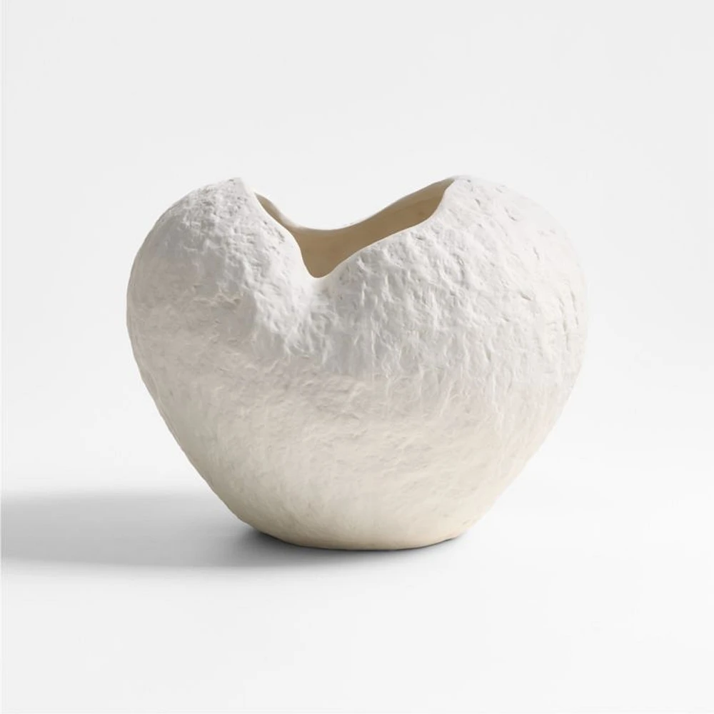 Scraffito 10" White Ceramic Vase