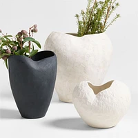 Scraffito 10" White Ceramic Vase