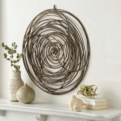 'Scribble Circle' Hand-Crafted Rattan Wall Art 32"x0.39"
