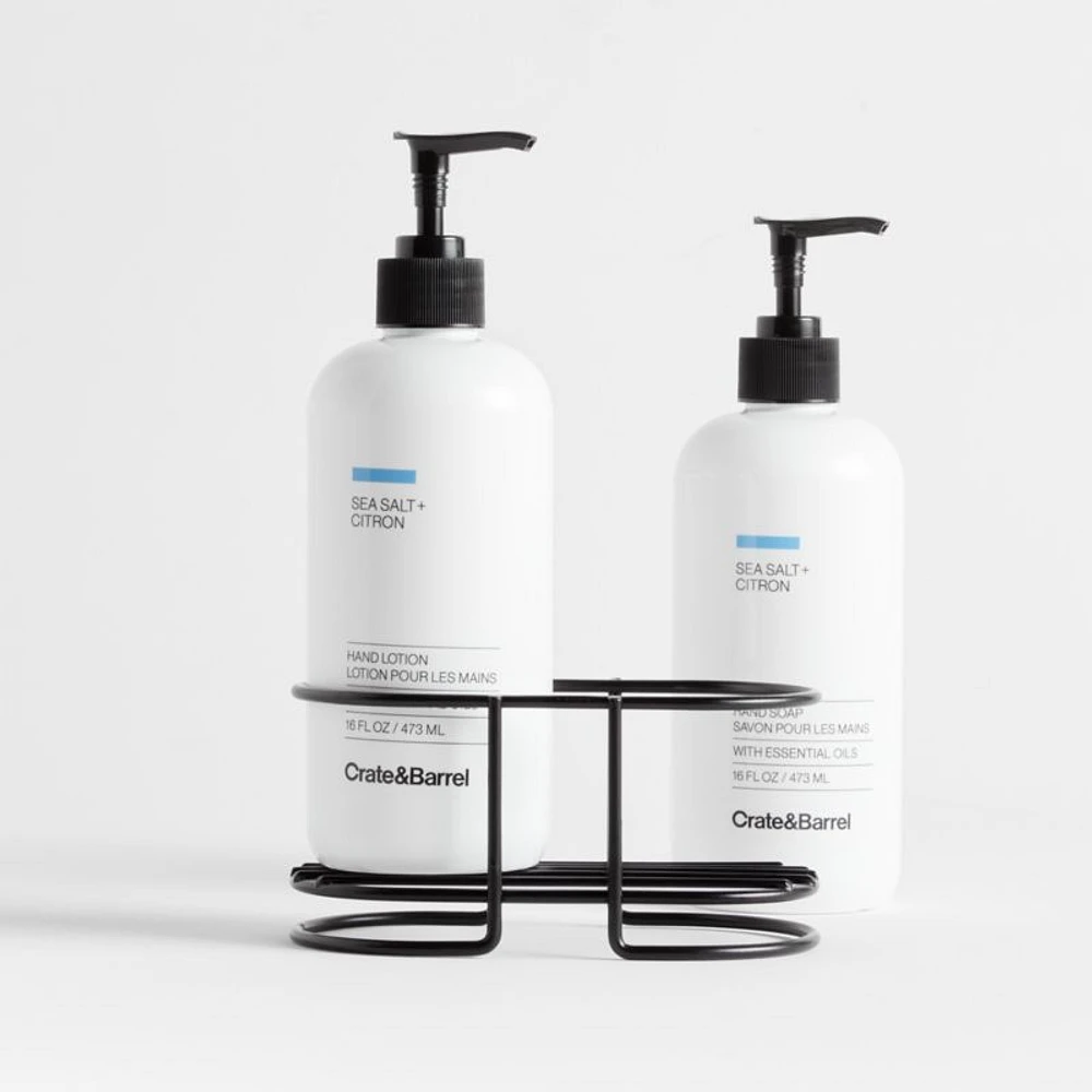 Sea Salt + Citron Hand Soap and Lotion Set with Matte Black Caddy