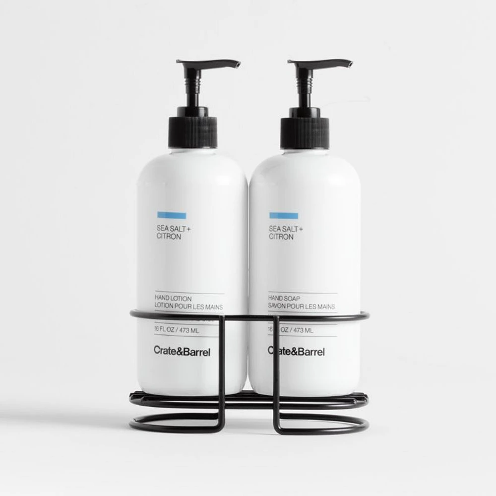 Sea Salt + Citron Hand Soap and Lotion Set with Matte Black Caddy