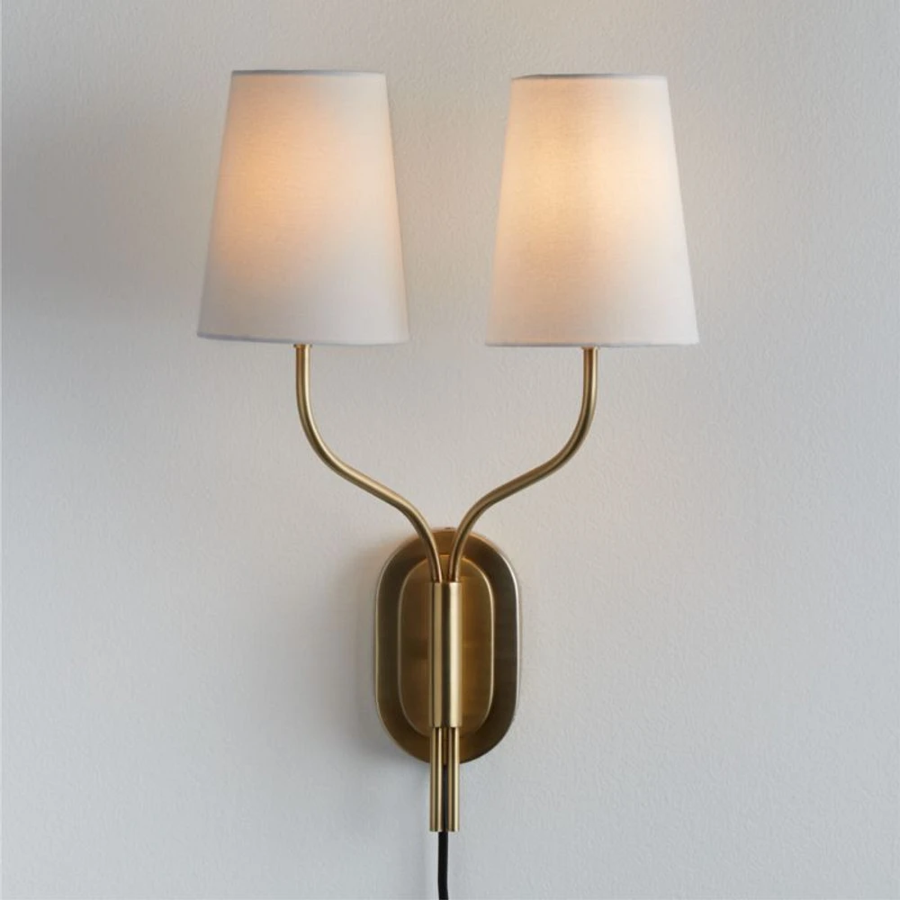 Seguin Burnished Brass 2-Light Plug In Wall Sconce