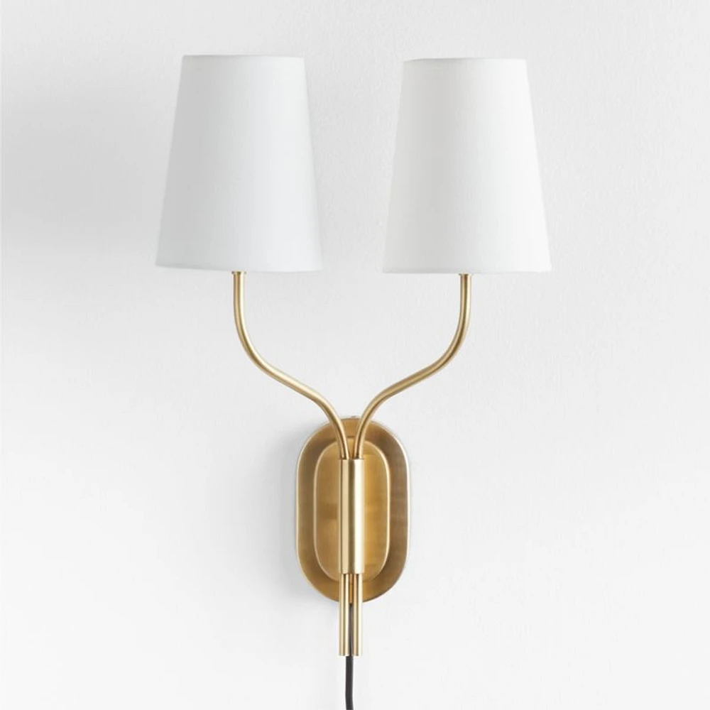 Seguin Burnished Brass 2-Light Plug In Wall Sconce