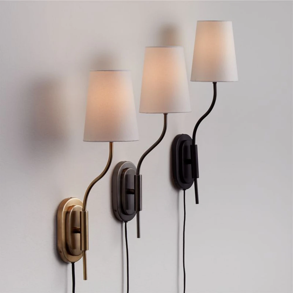 Seguin Blackened Steel Single-Light Plug In Wall Sconce