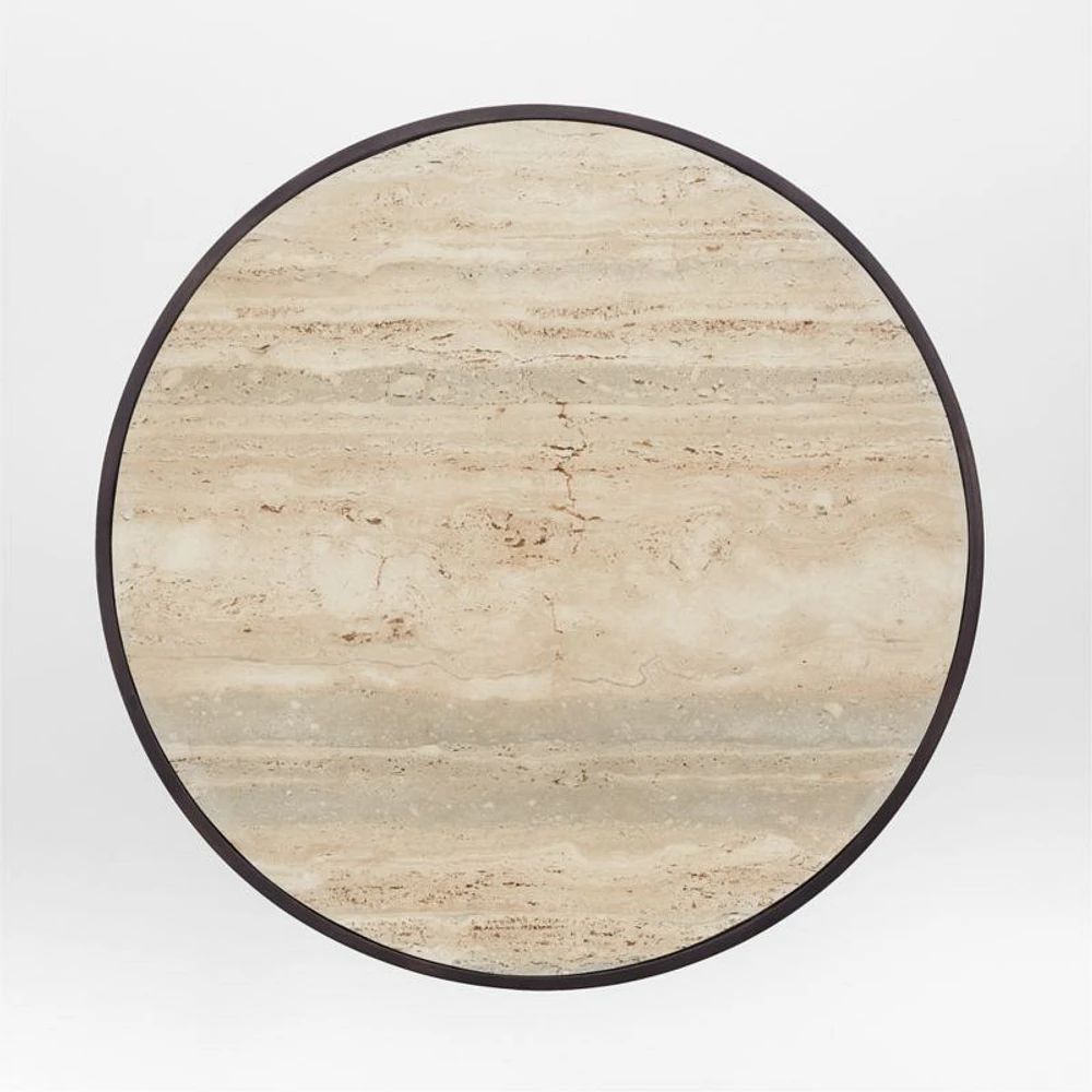 Unica 48" Round Mango Wood and Travertine Dining Table by Athena Calderone