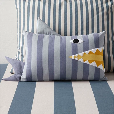 Shark Face Striped Embroidered Kids Throw Pillow