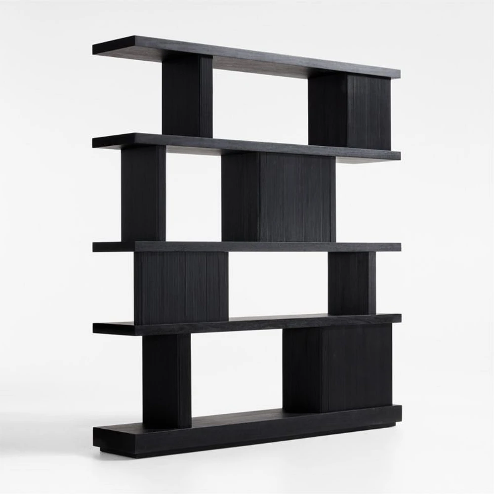 Shelter 72" Wide Charcoal Wood Open Room Divider Bookcase with Shelves