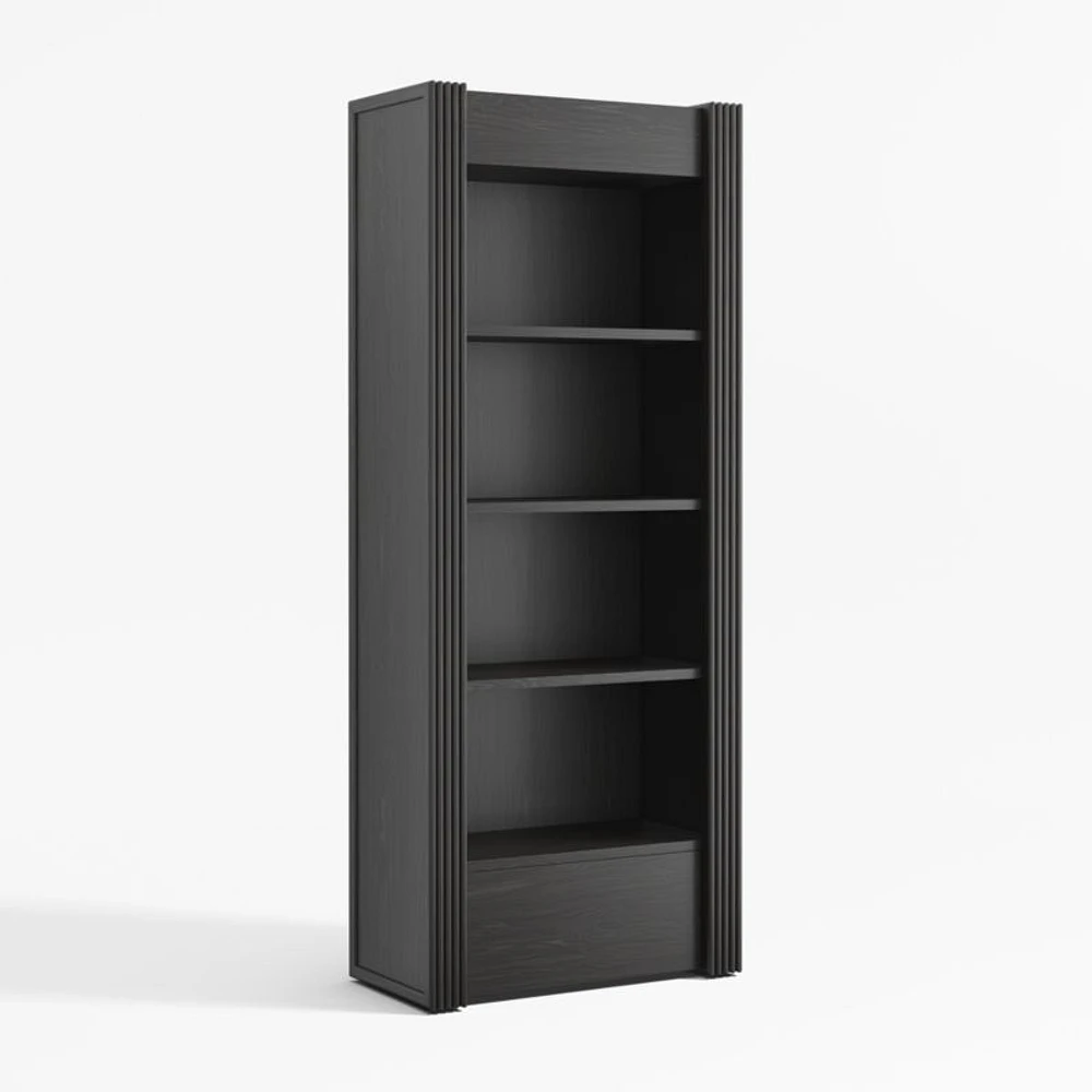 Siena 84" Black Wood 4-Shelf Storage Bookcase with Drawer