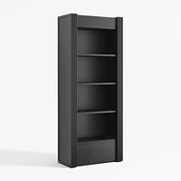 Siena 84" Black Wood 4-Shelf Storage Bookcase with Drawer