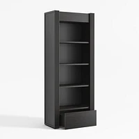 Siena 84" Black Wood 4-Shelf Storage Bookcase with Drawer