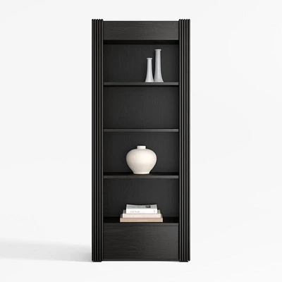 Siena 84" Black Wood 4-Shelf Storage Bookcase with Drawer