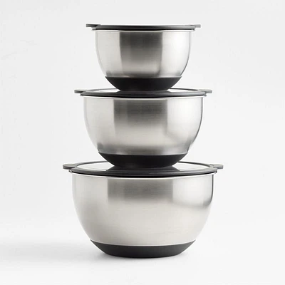 Silicone Grip Stainless Steel Mixing Bowls with Lids, Set of 3
