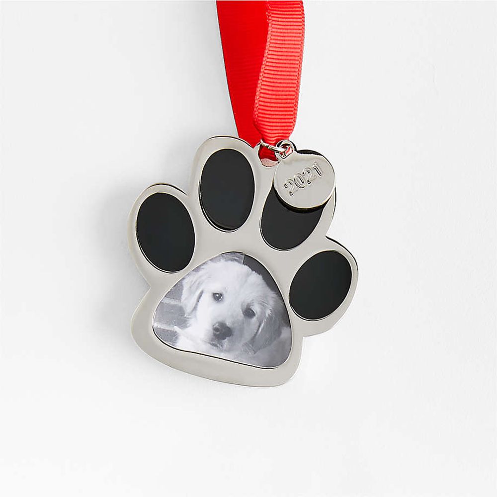Silver Paw Print Picture Frame Christmas Ornament 2021