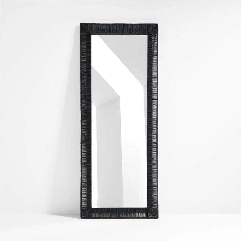 Simi Black Rattan Floor Mirror 30"x78.75"
