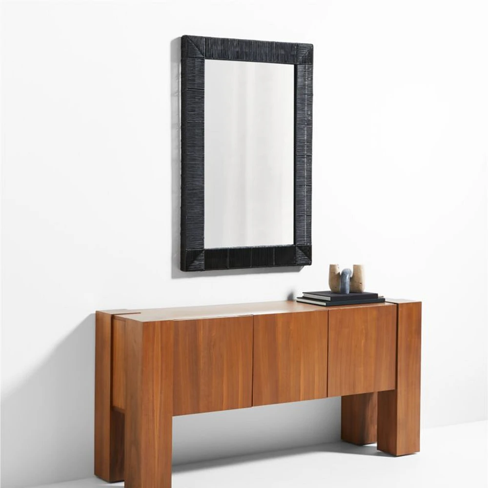 Simi Black Rattan Wall Mirror 30"x46"
