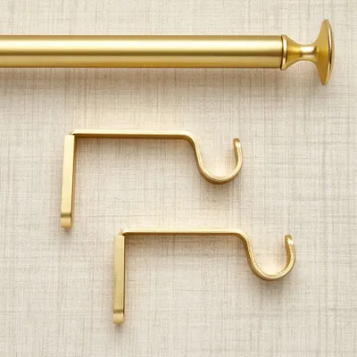 Gold .75" Curtain Rod and Round End Cap Finials Set 28"-48"