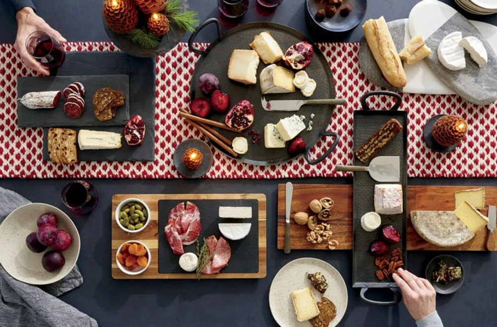Slate and Wood Serving Board with Bowls