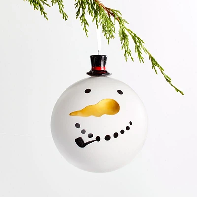 Snowman Ball Christmas Tree Ornament with Ceramic Top Hat, Set of 4