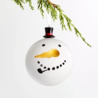 Snowman Ball Christmas Tree Ornament with Ceramic Top Hat, Set of 4