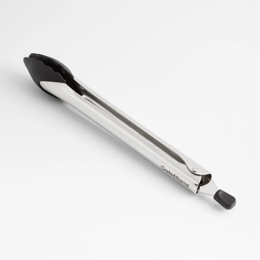 Crate & Barrel Black Soft-Touch Tongs 12"