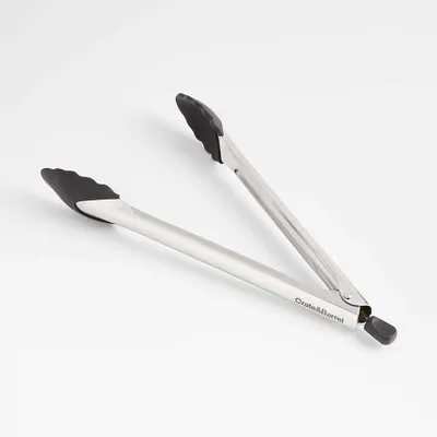 Crate & Barrel Black Soft-Touch Tongs 12"