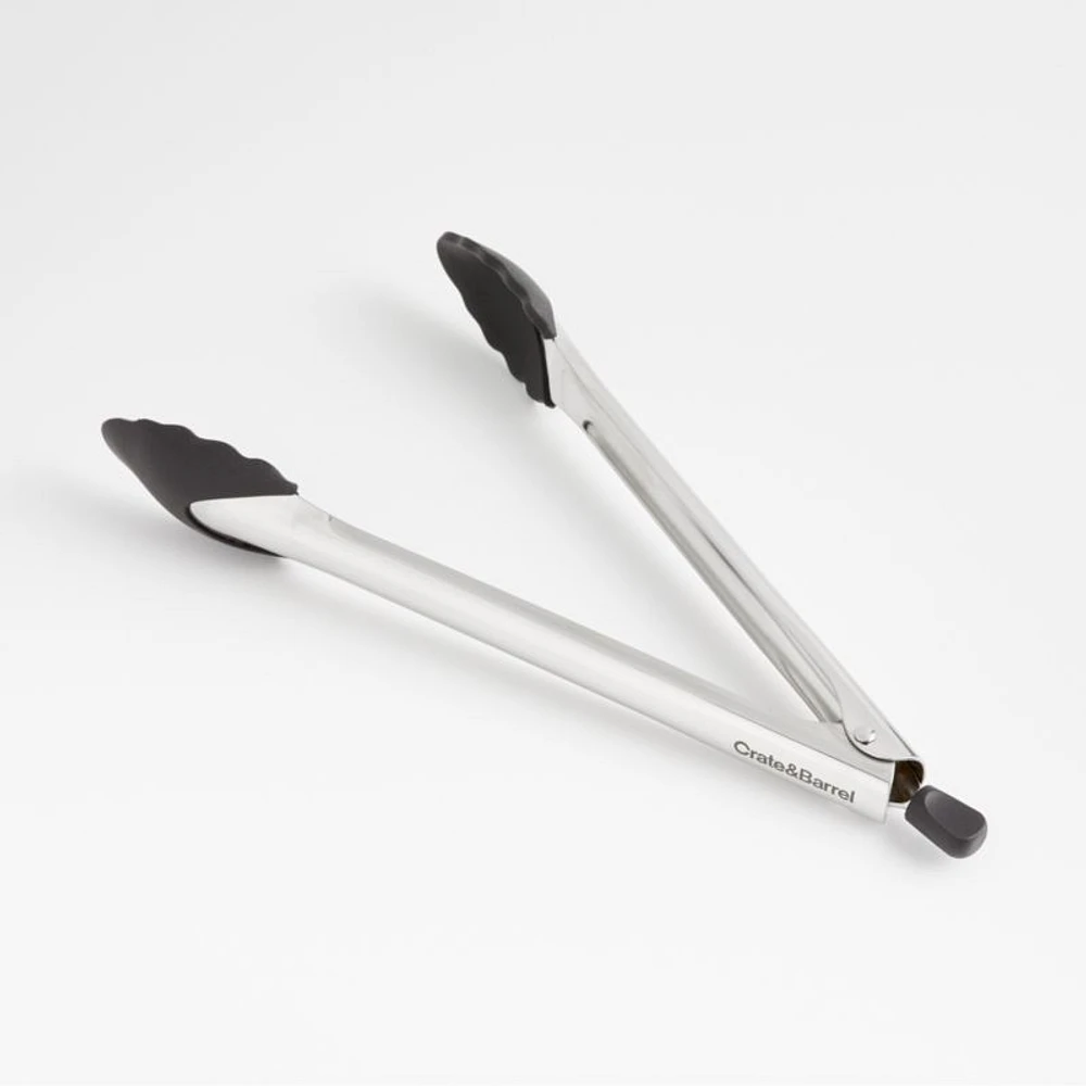 Crate & Barrel Black Soft-Touch Tongs 12"