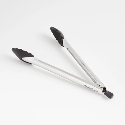 Crate & Barrel Black Soft-Touch Tongs 12"