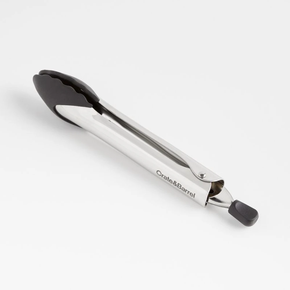 Crate & Barrel Black Soft-Touch Tongs 9"