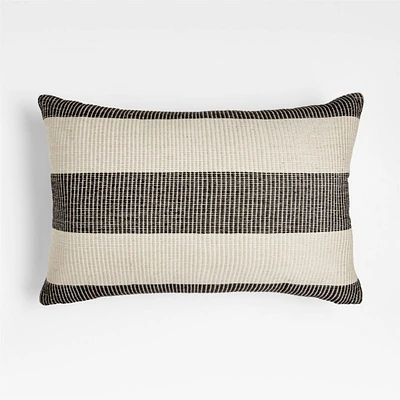 Ink Black 24x16 Soft Textured Stripe Indoor/Outdoor Throw Pillow
