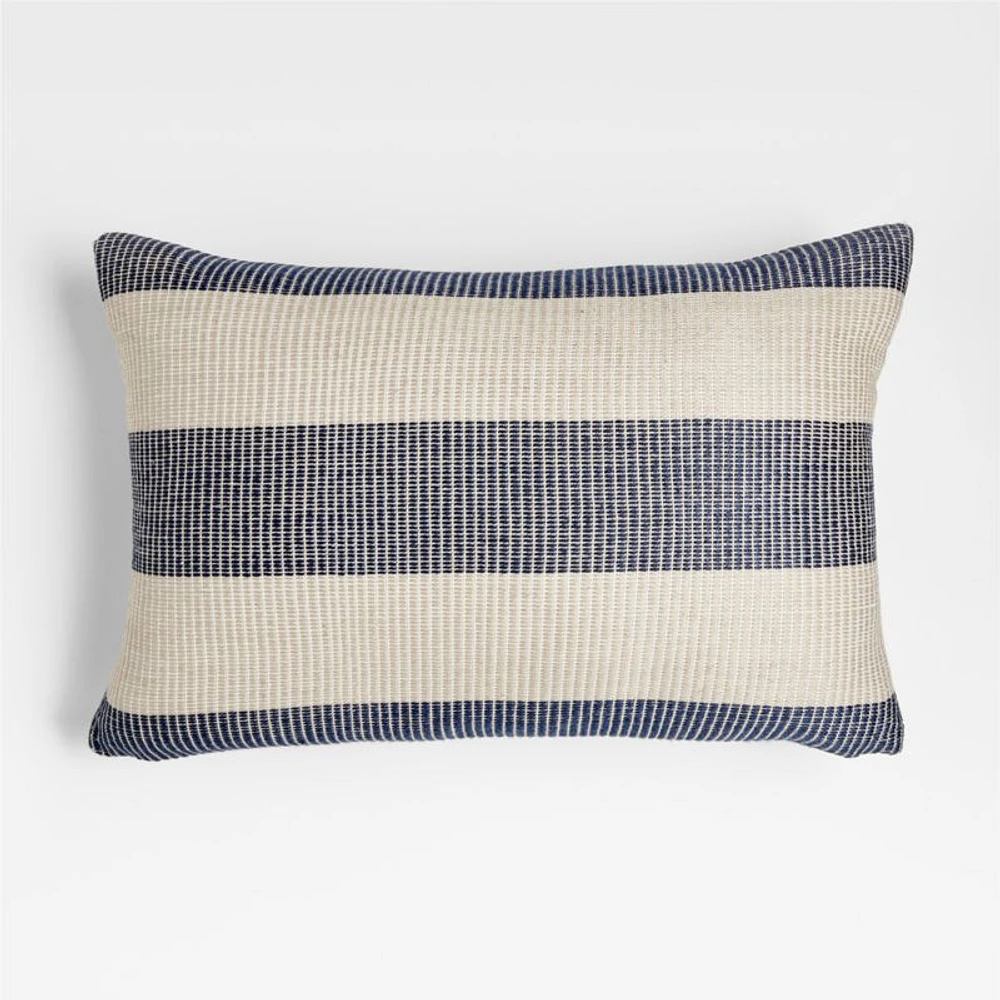 Deep Indigo Blue 24"x16" Soft Textured Stripe Indoor/Outdoor Throw Pillow