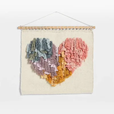 Sonnet Shaggy Heart Cotton and Wool  Handwoven Wall Tapestry