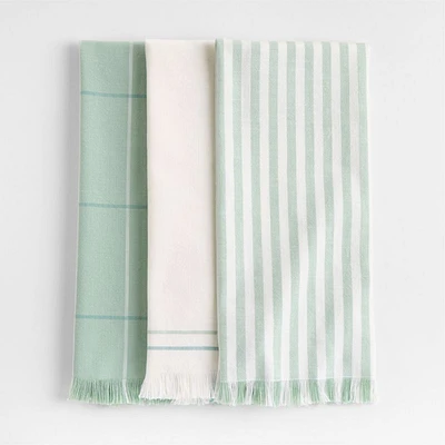 Spring Fringe Dusty Jade Organic Cotton Dish Towels, Set of 3