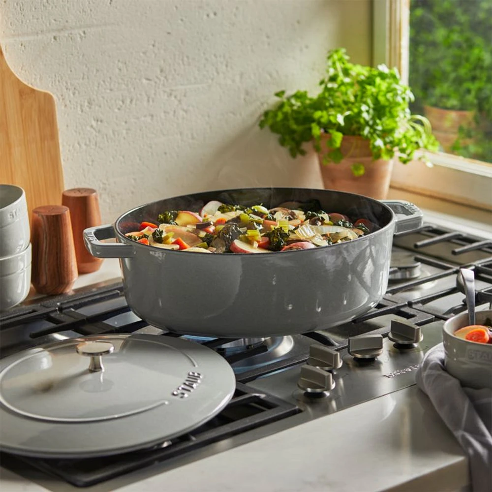Staub 6.25-Qt. White Truffle Enameled Cast Iron Shallow Oval Dutch Oven