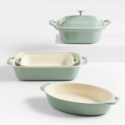 Staub ® -Piece Eucalyptus Green Ceramic Baking Dish Set