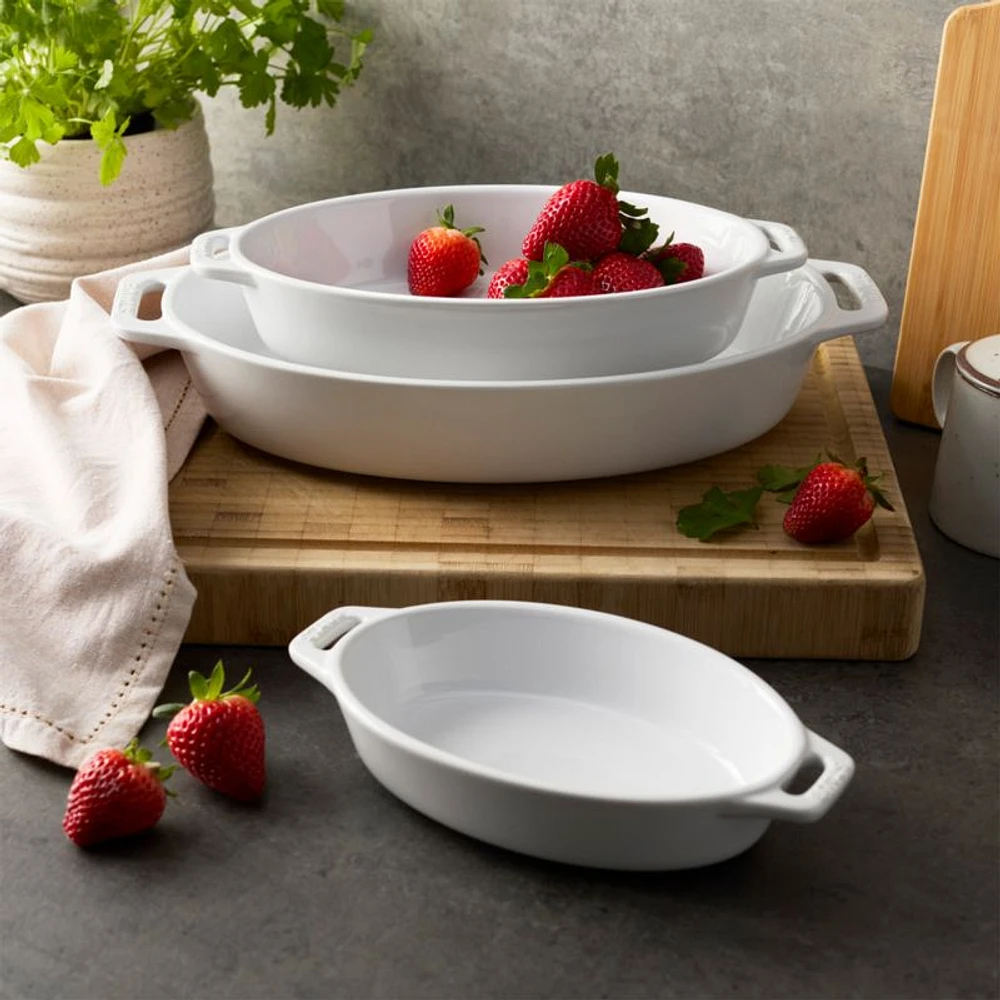 Staub White Oval Bakers, Set of 3