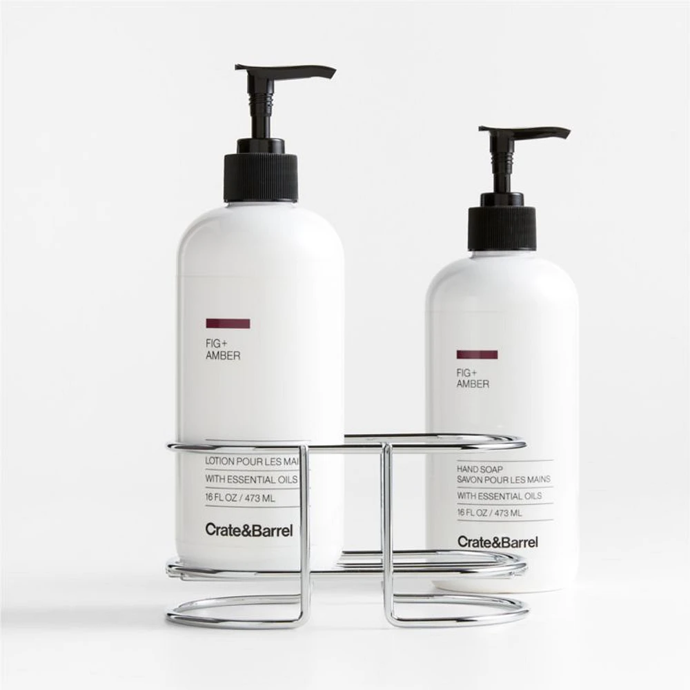 Fig + Amber Hand Soap and Lotion Set with Stainless Steel Caddy