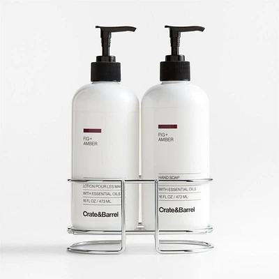 Fig + Amber Hand Soap and Lotion Set with Stainless Steel Caddy