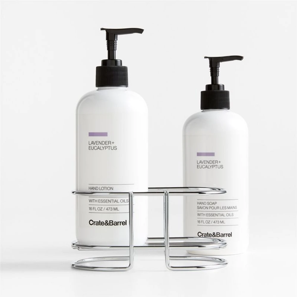 Lavender + Eucalyptus Hand Soap and Lotion Set with Stainless Steel Caddy
