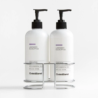 Lavender + Eucalyptus Hand Soap and Lotion Set with Stainless Steel Caddy