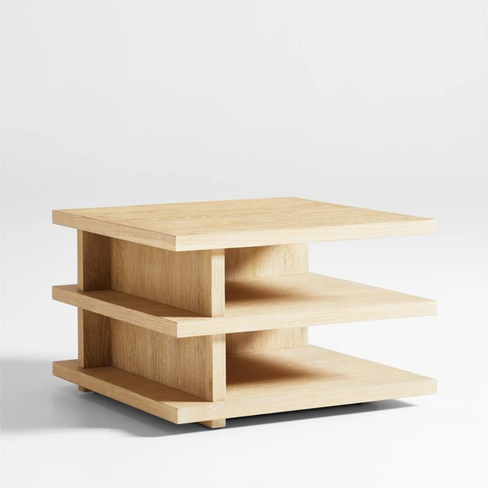 Stria Cerused Natural Oak Wood 56" Rectangular Storage Coffee Table