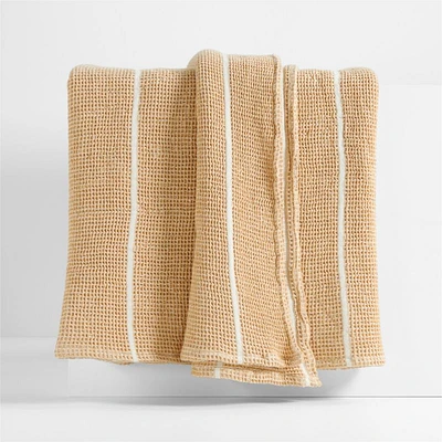 Organic Cotton 80"x80" Fawn Brown Striped Waffle Oversized Throw Blanket