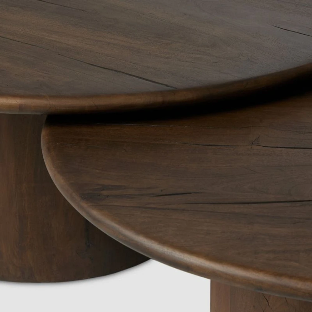 Stuart Aged Belgium Bleach Wood Nesting Round Coffee Tables