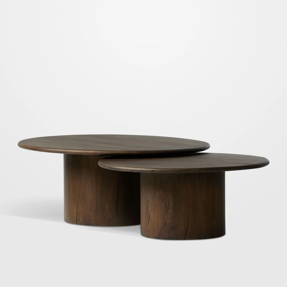 Stuart Aged Belgium Bleach Wood Nesting Round Coffee Tables