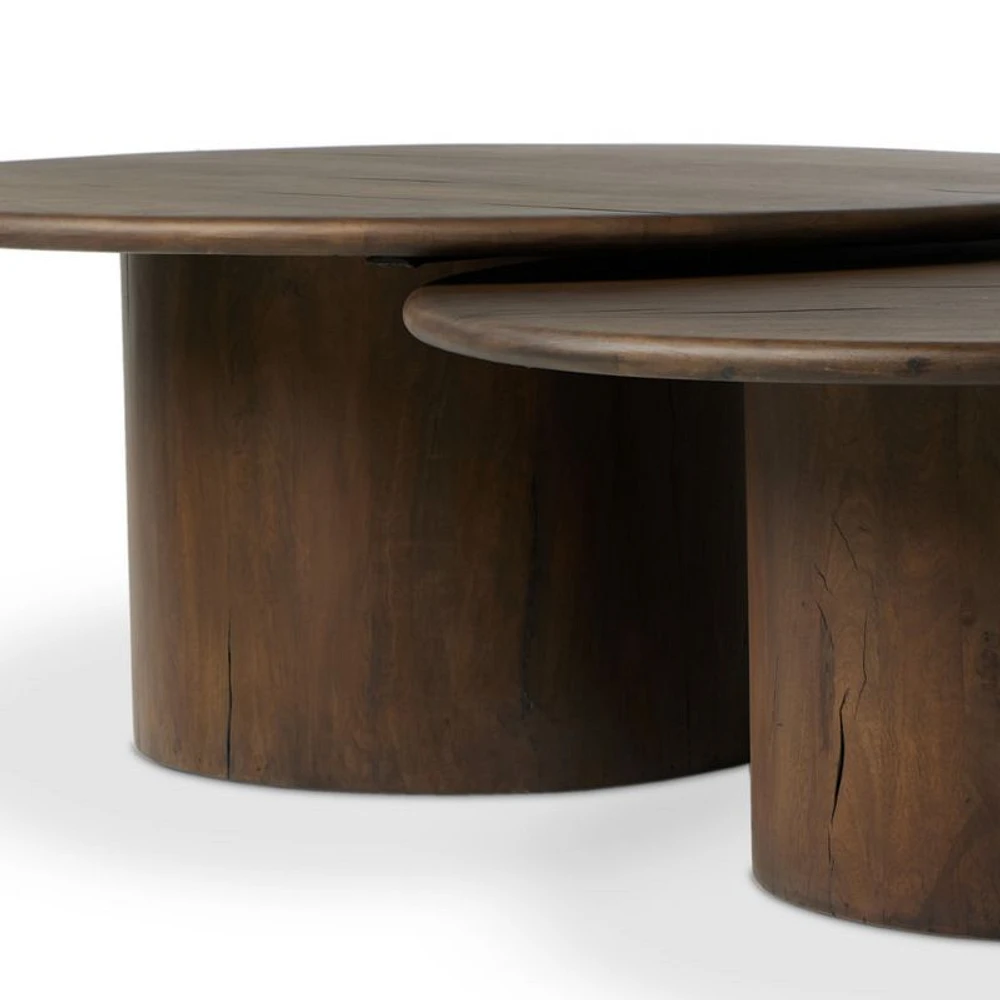 Stuart Aged Belgium Bleach Wood Nesting Round Coffee Tables