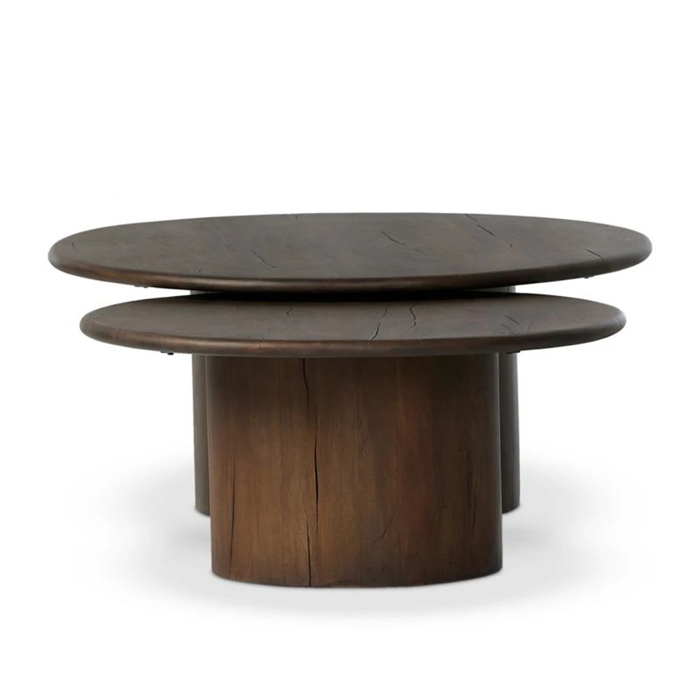 Stuart Aged Belgium Bleach Wood Nesting Round Coffee Tables