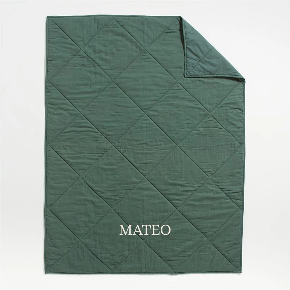 Supersoft Pine Green Cotton Gauze Kids Twin Quilt