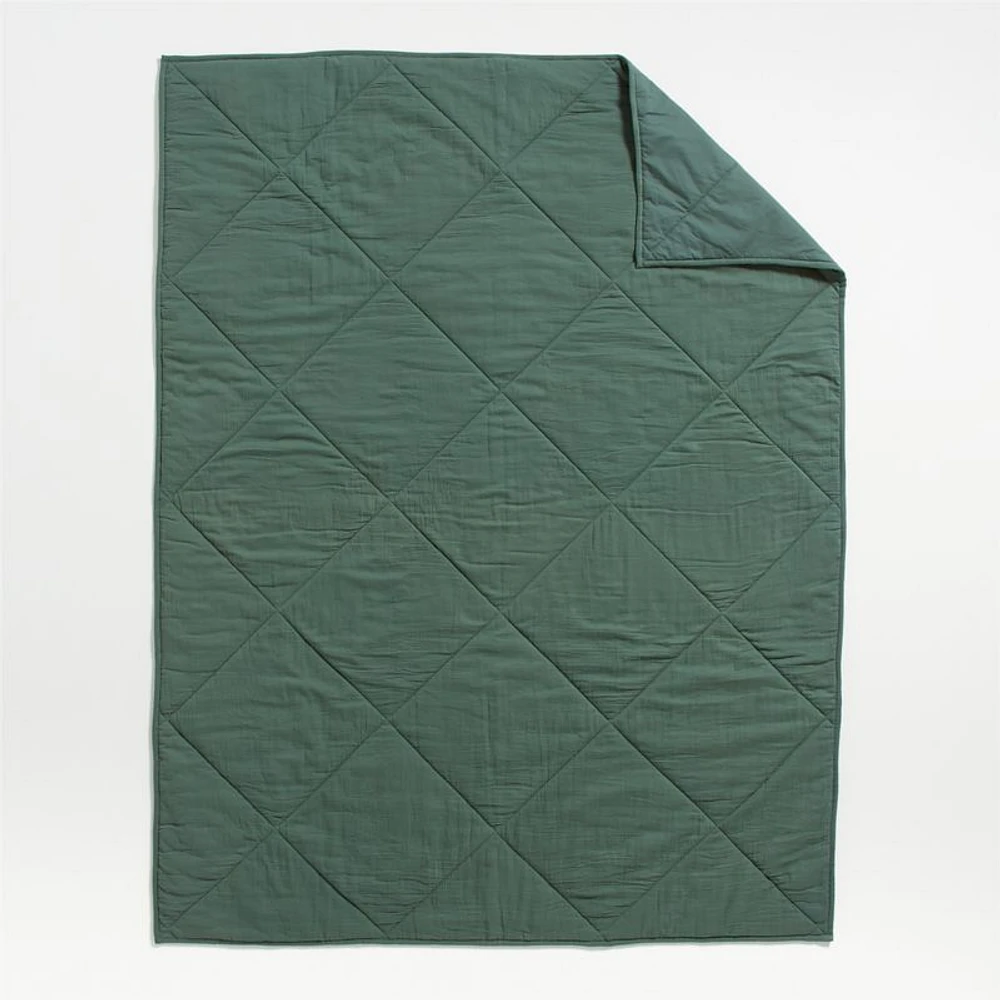 Supersoft Pine Green Cotton Gauze Kids Twin Quilt